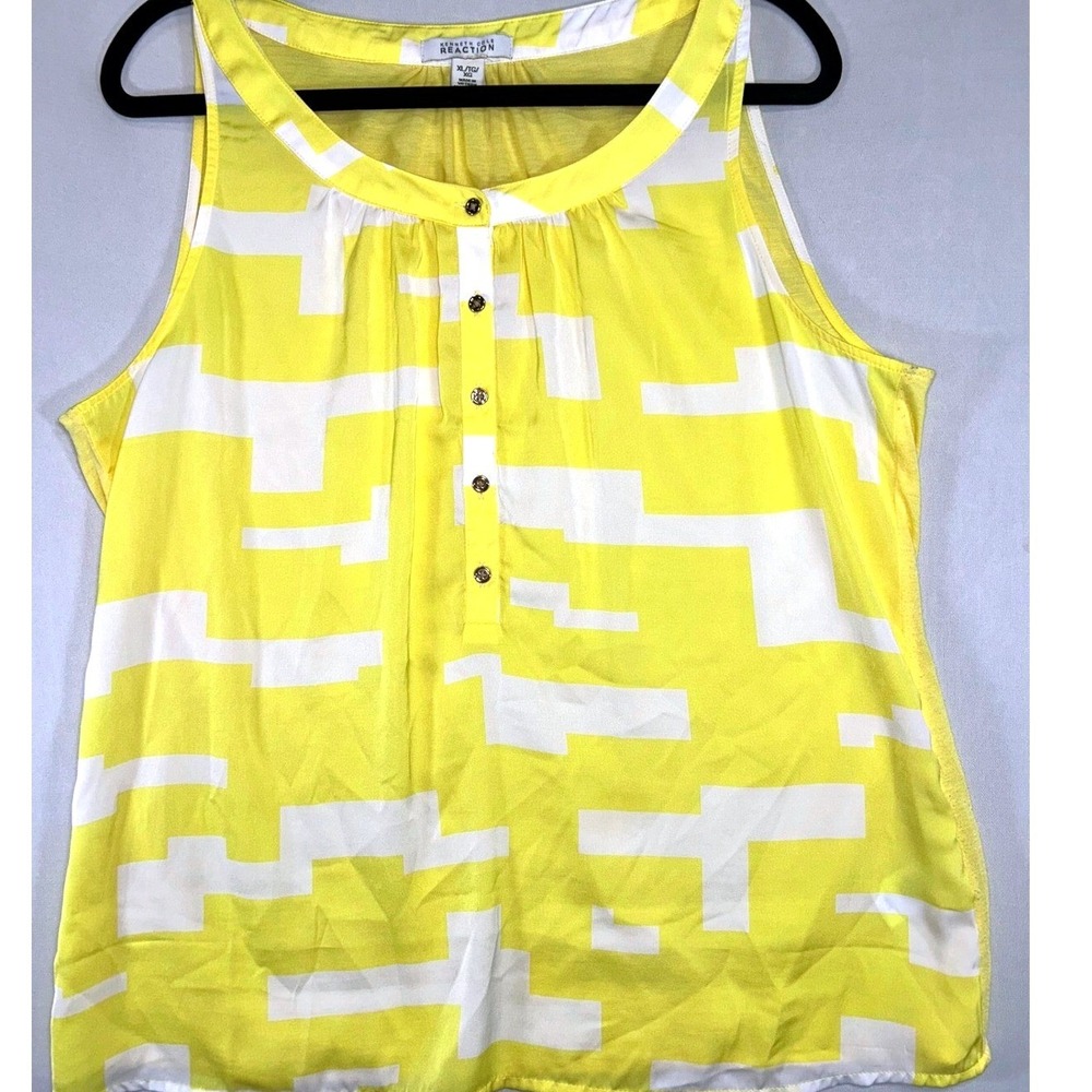 Kenneth Cole Reaction Yellow Geometric Sleeveless Blouse XL
